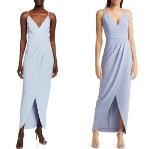 WAYF INES BLUE V-NECK TULIP COCKTAIL SHEATH DRESS